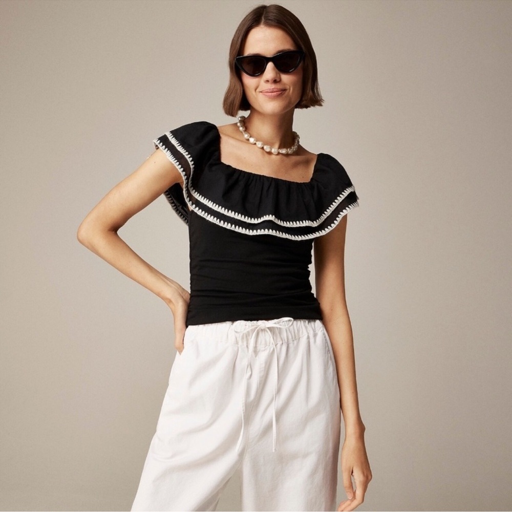 NWT J. CREW RUFFLE OFF SLEEVE SEXY TOP, M